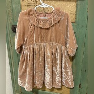 Velvet Ruffle Kids Dress - Tan